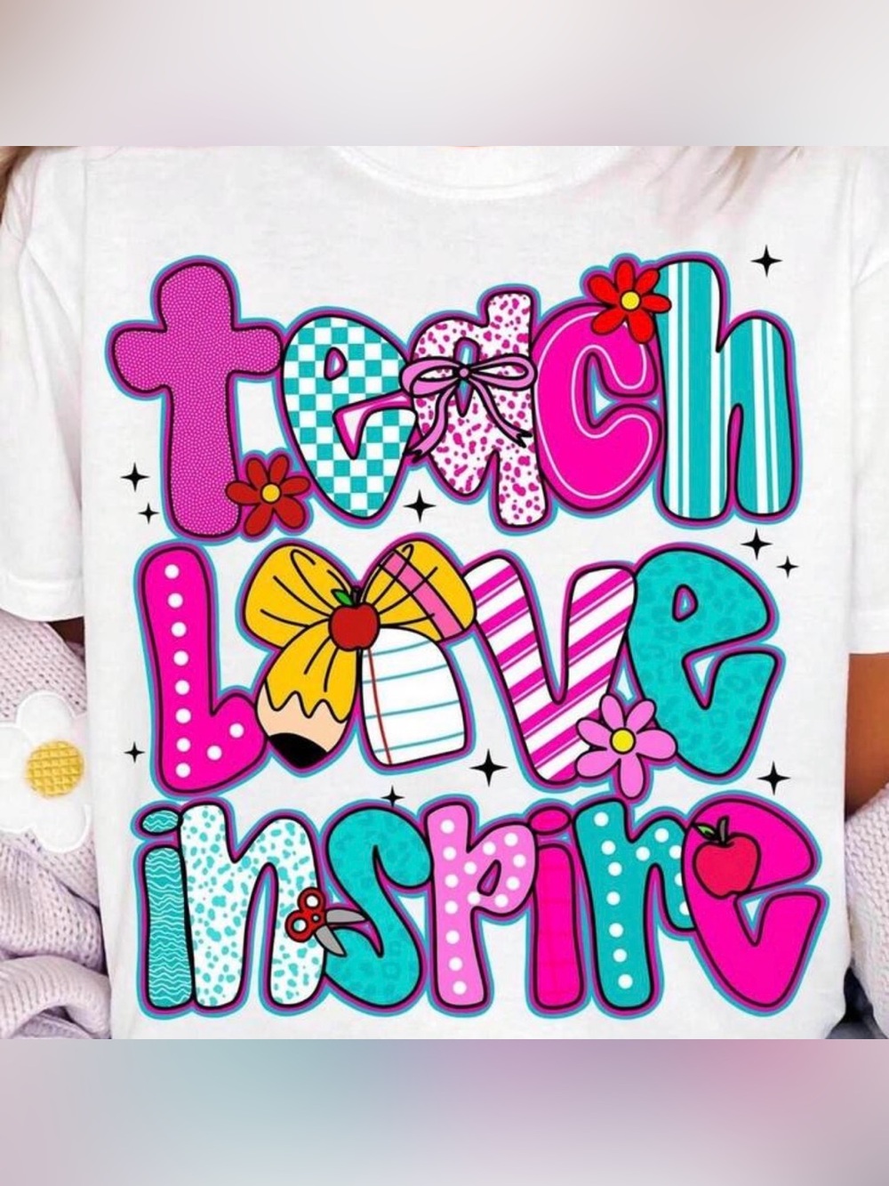 Women's White Short Sleeve Tee - Teach Love Inspire Graphic